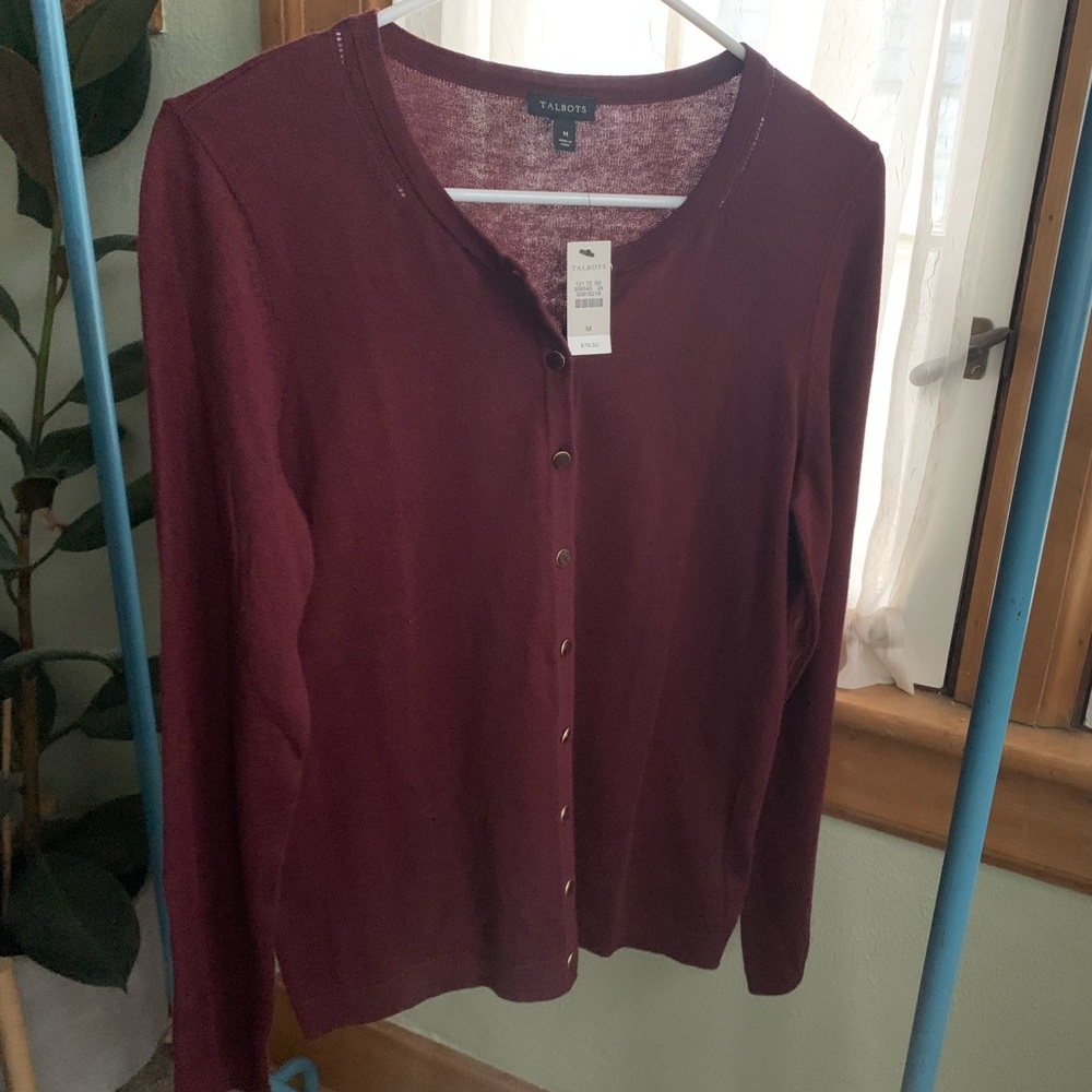Talbots maroon Charming cardigan size medium NWT